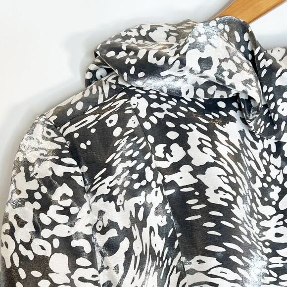 Victor Costa Silver Metallic Sheen Print Ruffled Suit Jacket - Picture 11 of 13